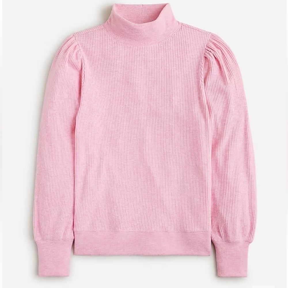 J crew heather orchid Brushed rib puff-sleeve mockneck tee
